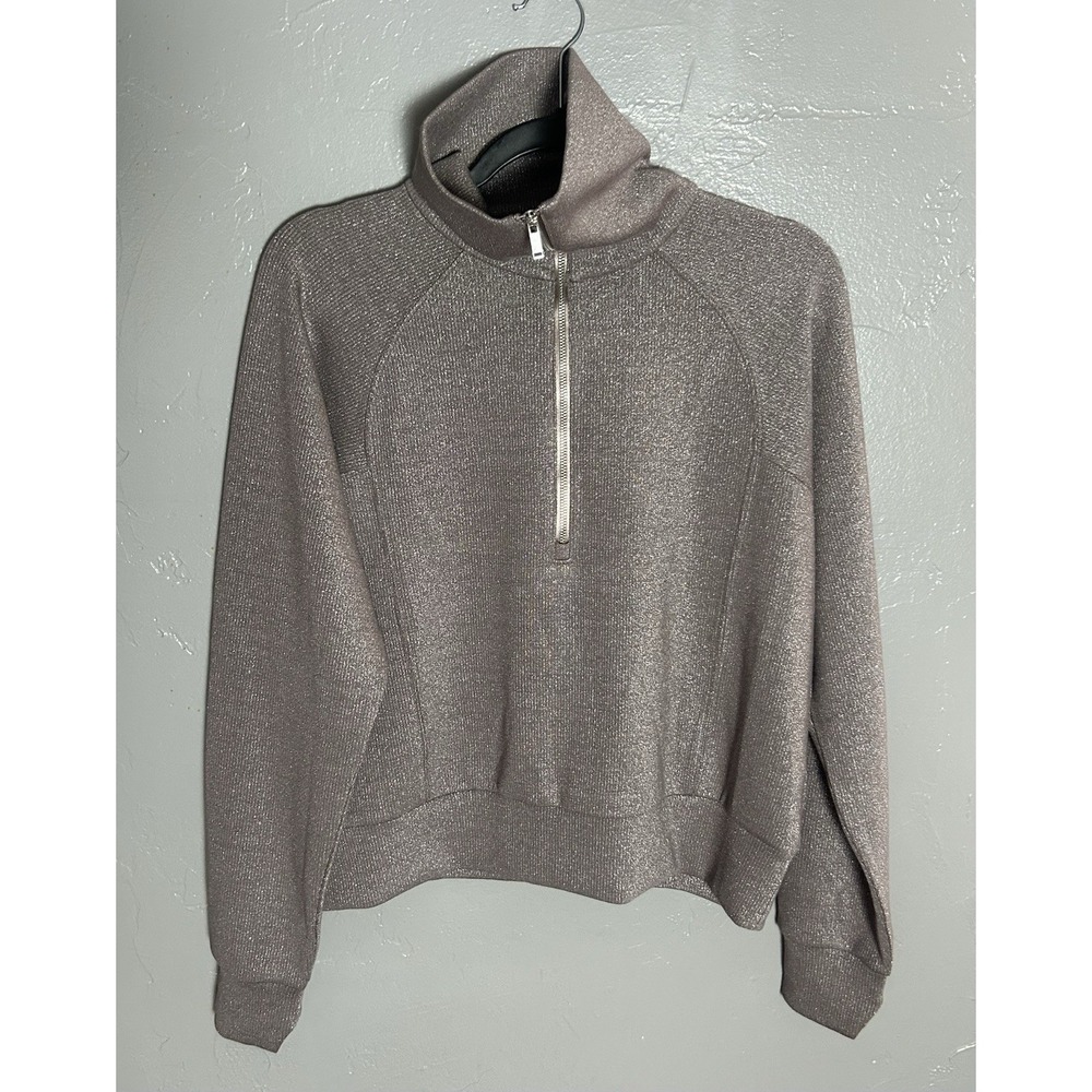 Spanx AirEssentials Half Zip sweatshirt in smoke silver shimmer Size P Soft